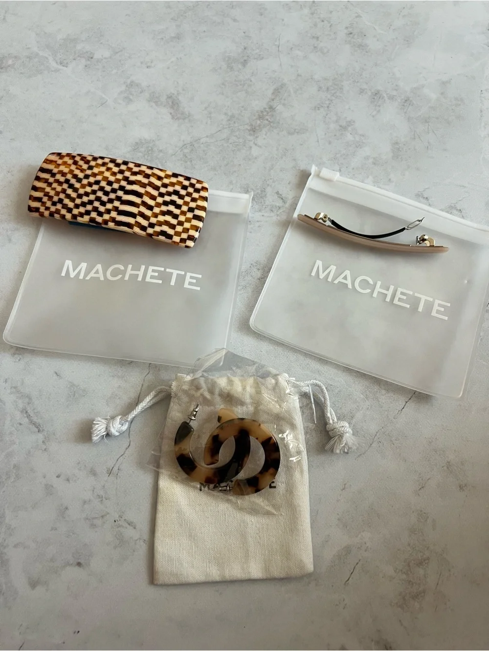 Machete Tortoiseshell Barrettes and Earrings Bundle set